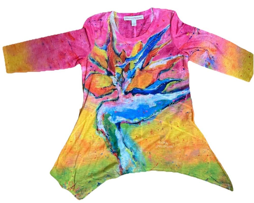 LEOMA LOVEGROVE Women’s Floral Art Top T-Shirt Colorful Art To Wear Size Small